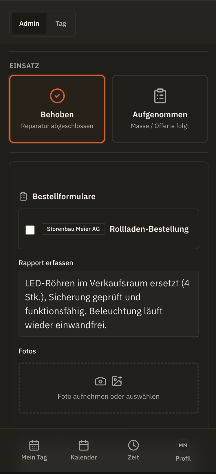 Rapport erfassen in der Bauflip-App
